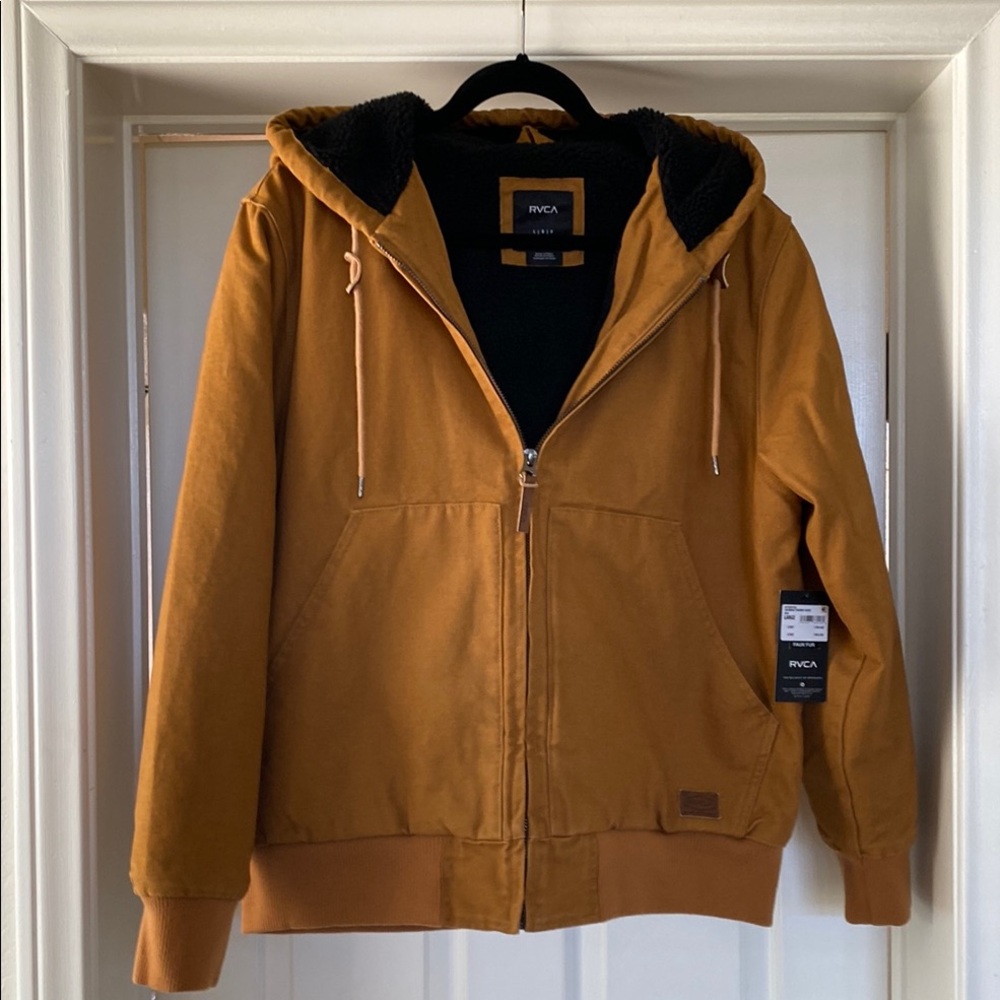 NWT RVCA tan/brown zipped Hooded Jacket with large front pockets